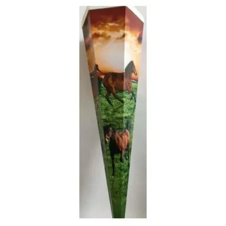 Goldbuch Schultüte Pferdewiese mit weißem Tüll und weißer Borde, 85 cm, 6 eckig