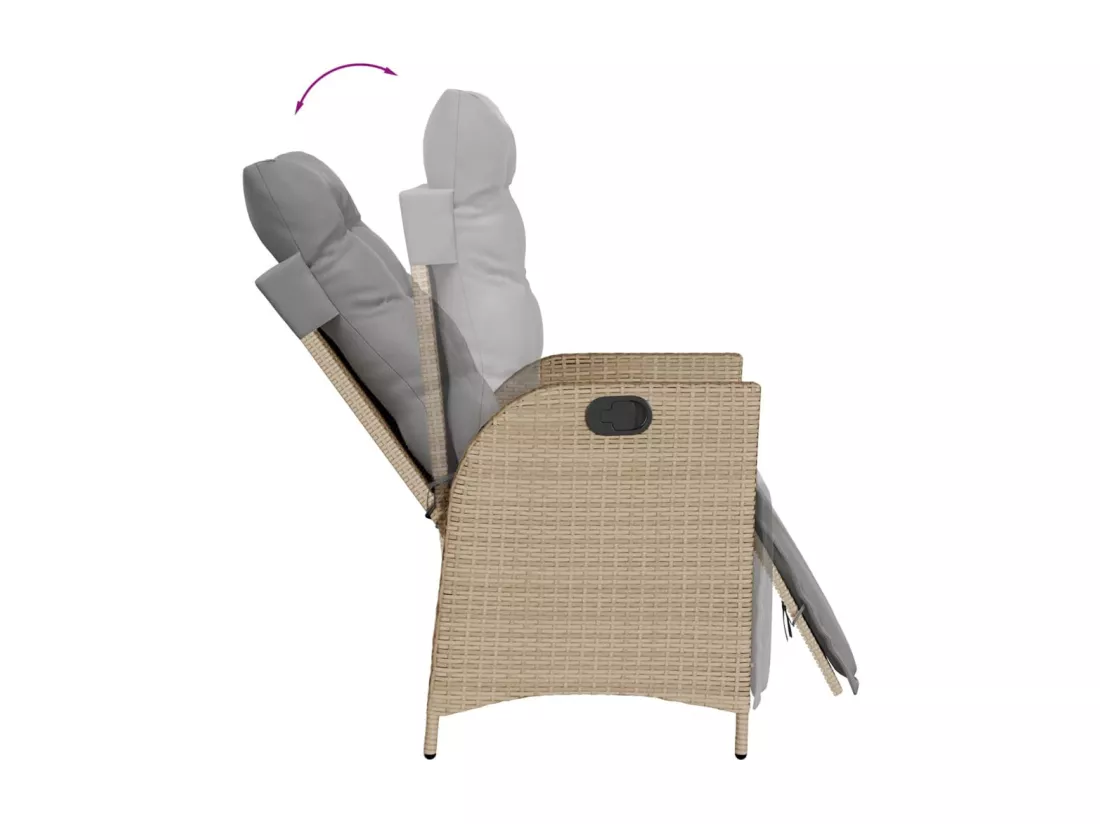Chaise inclinable de jardin et repose-pied mélange beige rotin