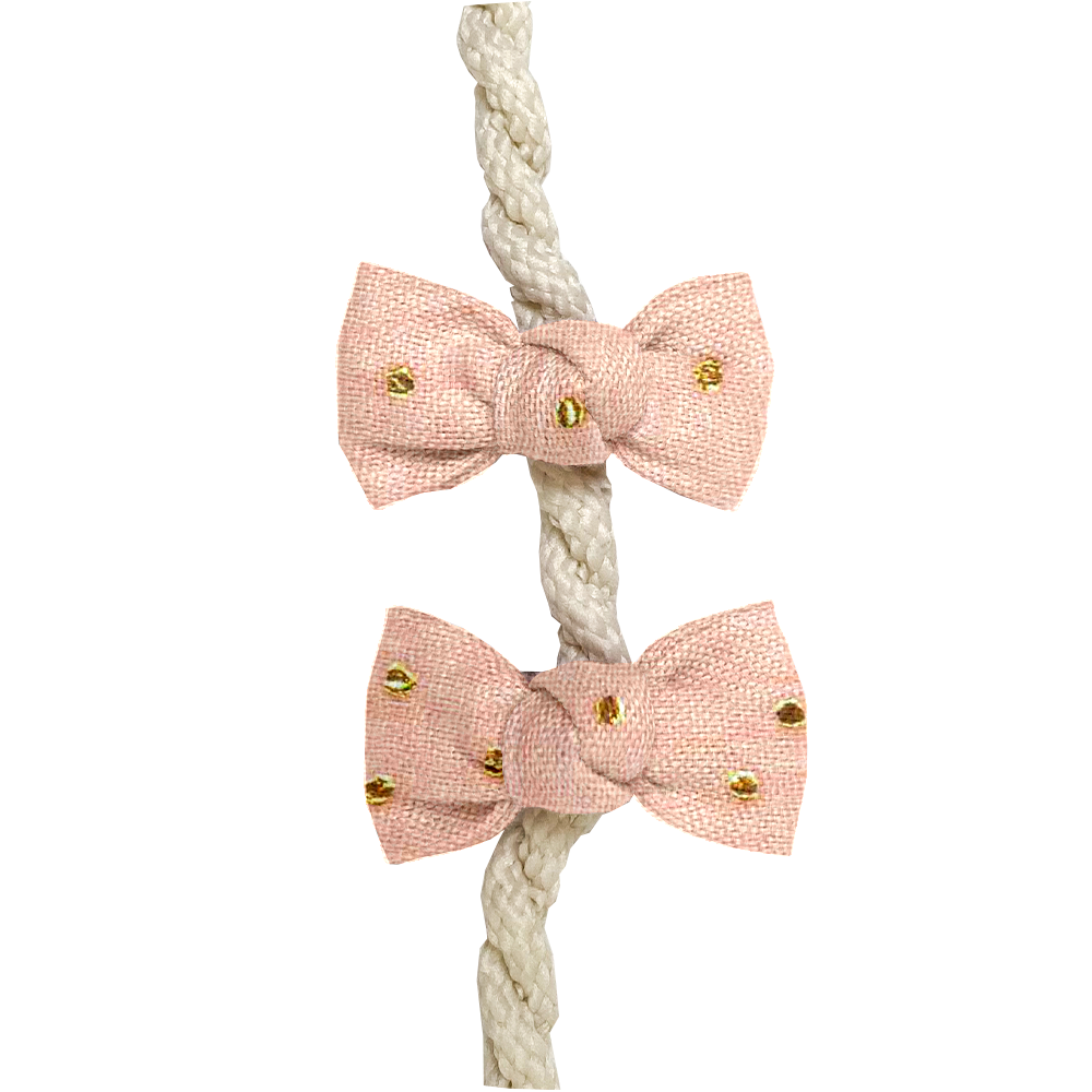 Barrettes Clic-Clac Petits Noeuds Gaze Pois Or Rose