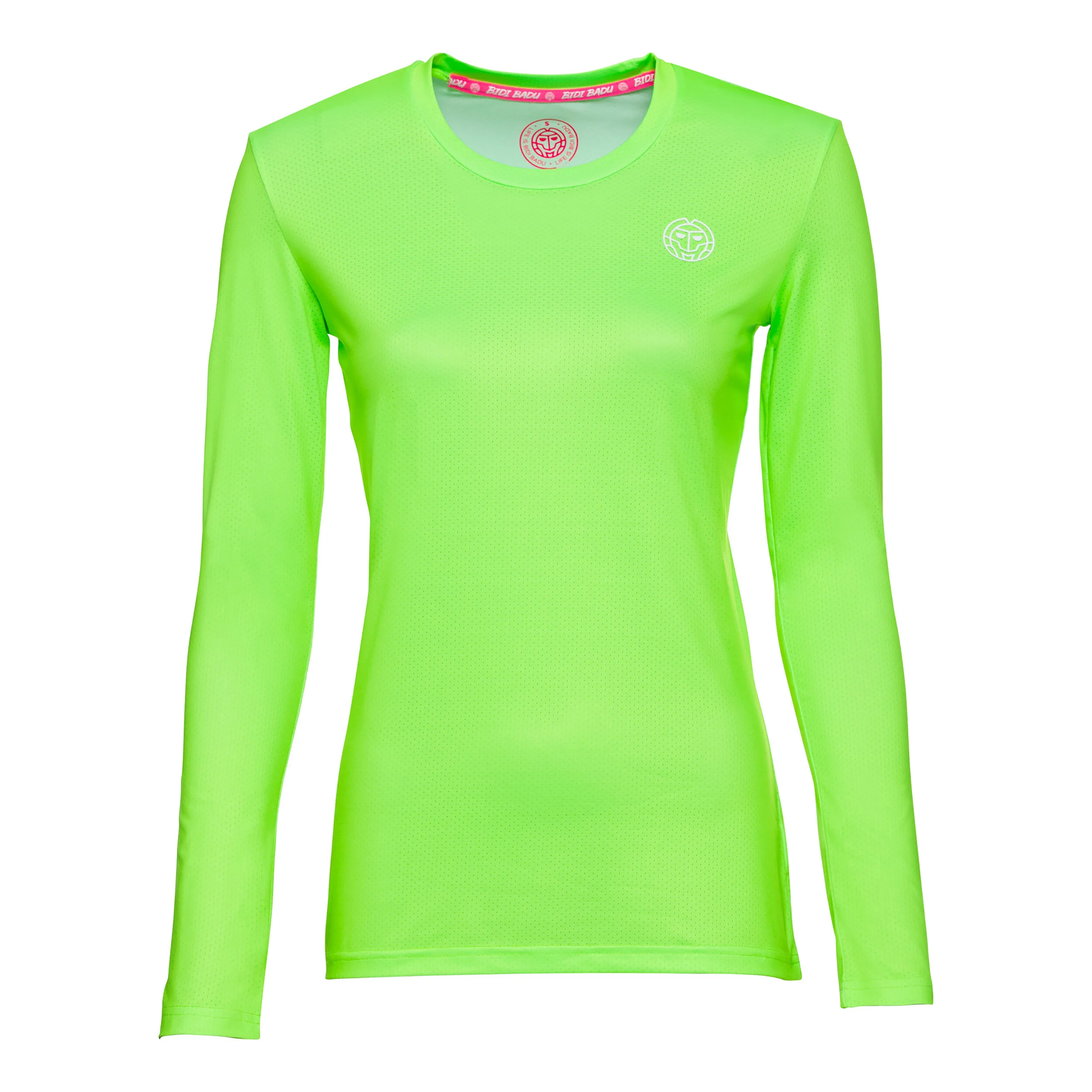 BIDI BADU Pia Tech Roundneck Haut Manches Longues Femmes - Vert Fluo , Blanc