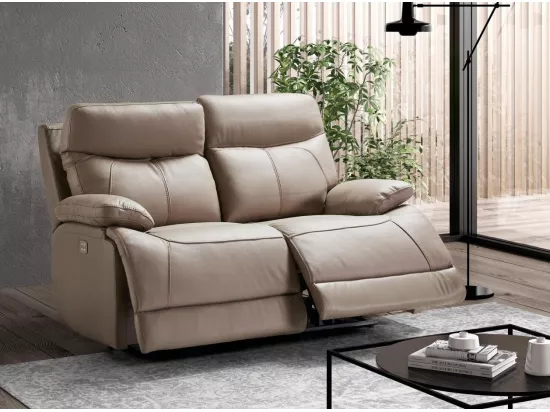 Ensemble canapé de relaxation 3 places électrique 2 places fixe cuir beige Ducka