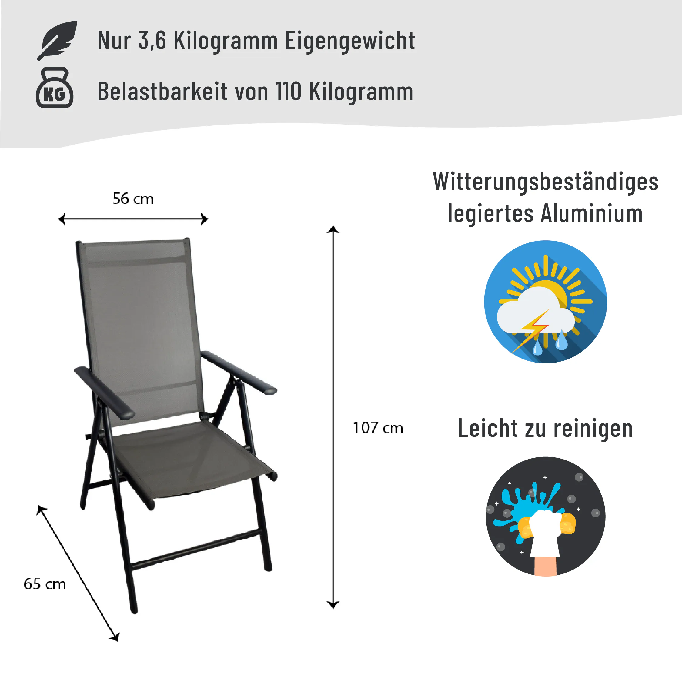 CHILLROI® Klappsessel Aluminium 2er Set Gartenstuhl klappbar Campingstuhl