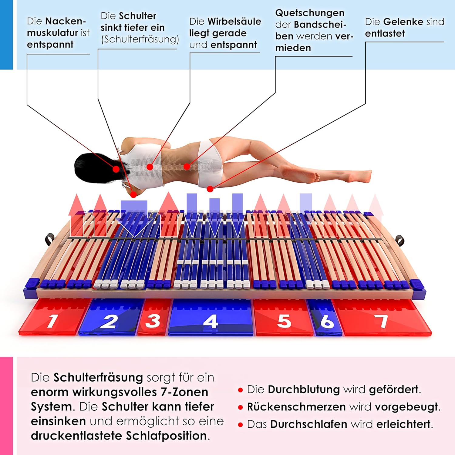 Stabiler Lattenrost 100% BUCHE - Kopf- und Fußteil verstellbar - SCHULTERFRÄSUNG, 7 Zonen, 44 Federleisten, Härte-Regulierung, Mittelgurt - Comfort 44® Vario - 100% fertig montiert (90x200cm)