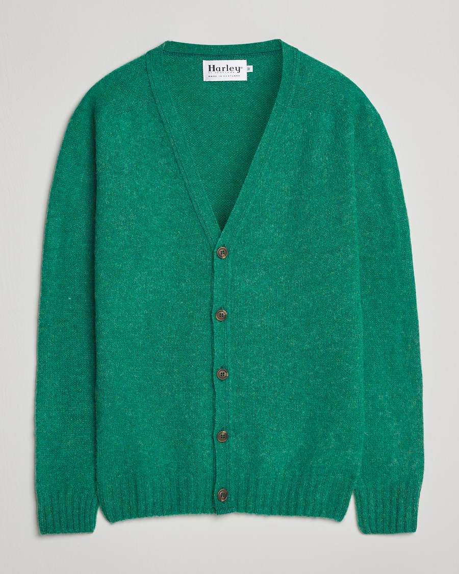 Harley Of Scotland Brushed Supersoft Lambswool Cardigan Evergreen