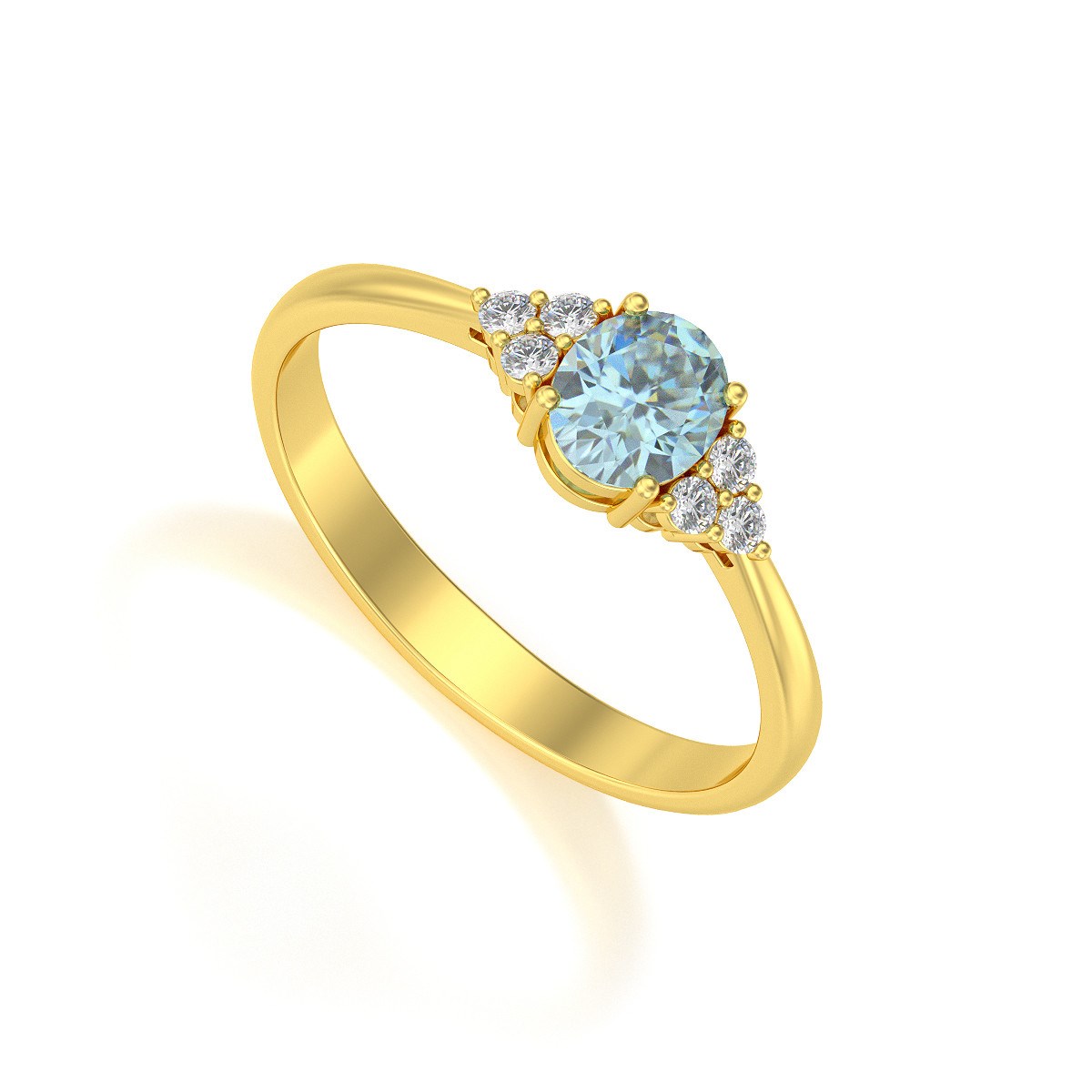 Bague ADEN Or 585 Jaune Aigue-Marine et diamants 2.20grs