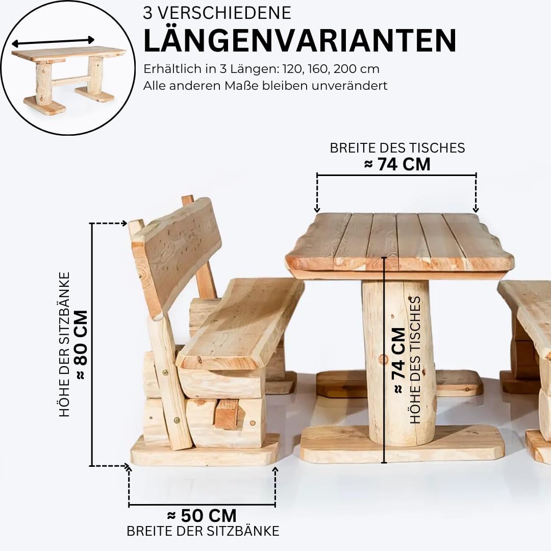 Gartengarnitur Lärche Rustikal 160 cm - Aus heimischer Lärche, naturbelassen - Garten Lounge Set aus massivem Holz 3-teilig - Gartenmöbel für Terrasse, Garten & Balkon, fertig montiert