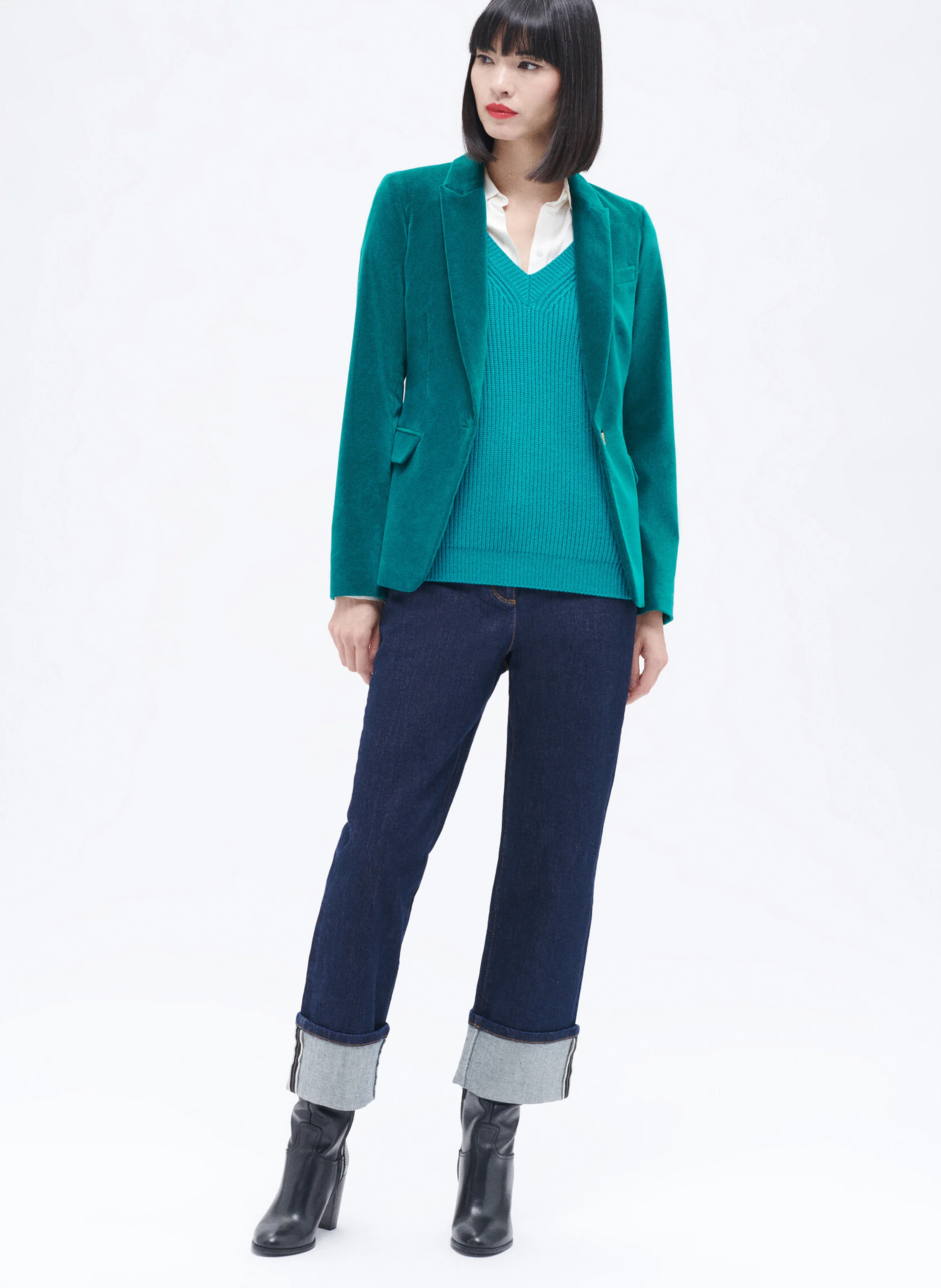 AURORAB - Veste de tailleur en coton aspect velours | Bleu