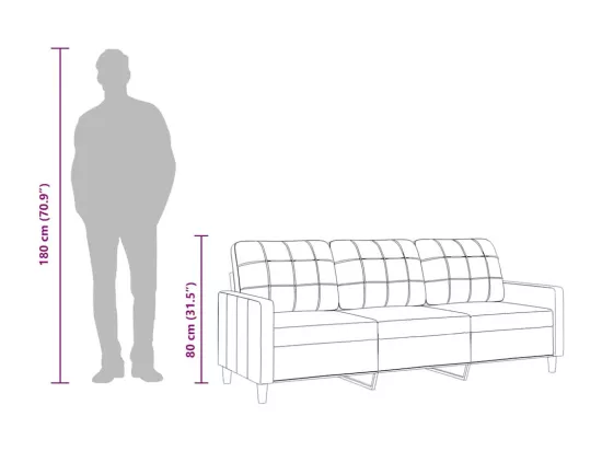 Canapé à 3 places Noir 210 cm Tissu