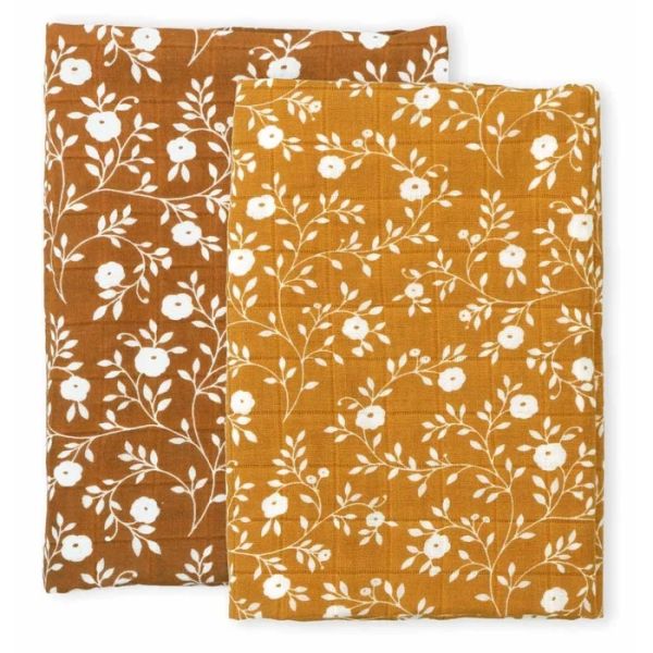 A Little Lovely Company Hydrofiele Doeken 2-Pack – Blossom – Caramel