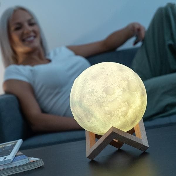 Lampe - Moon Lamp / Månelampe - 8cm - Justerbar farge
