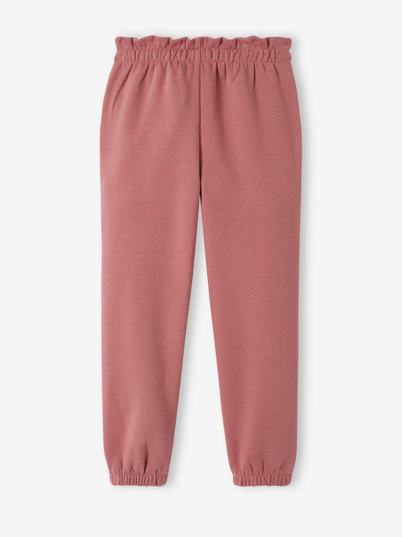 Calça de moletom verde com cintura alta e amarração para meninas