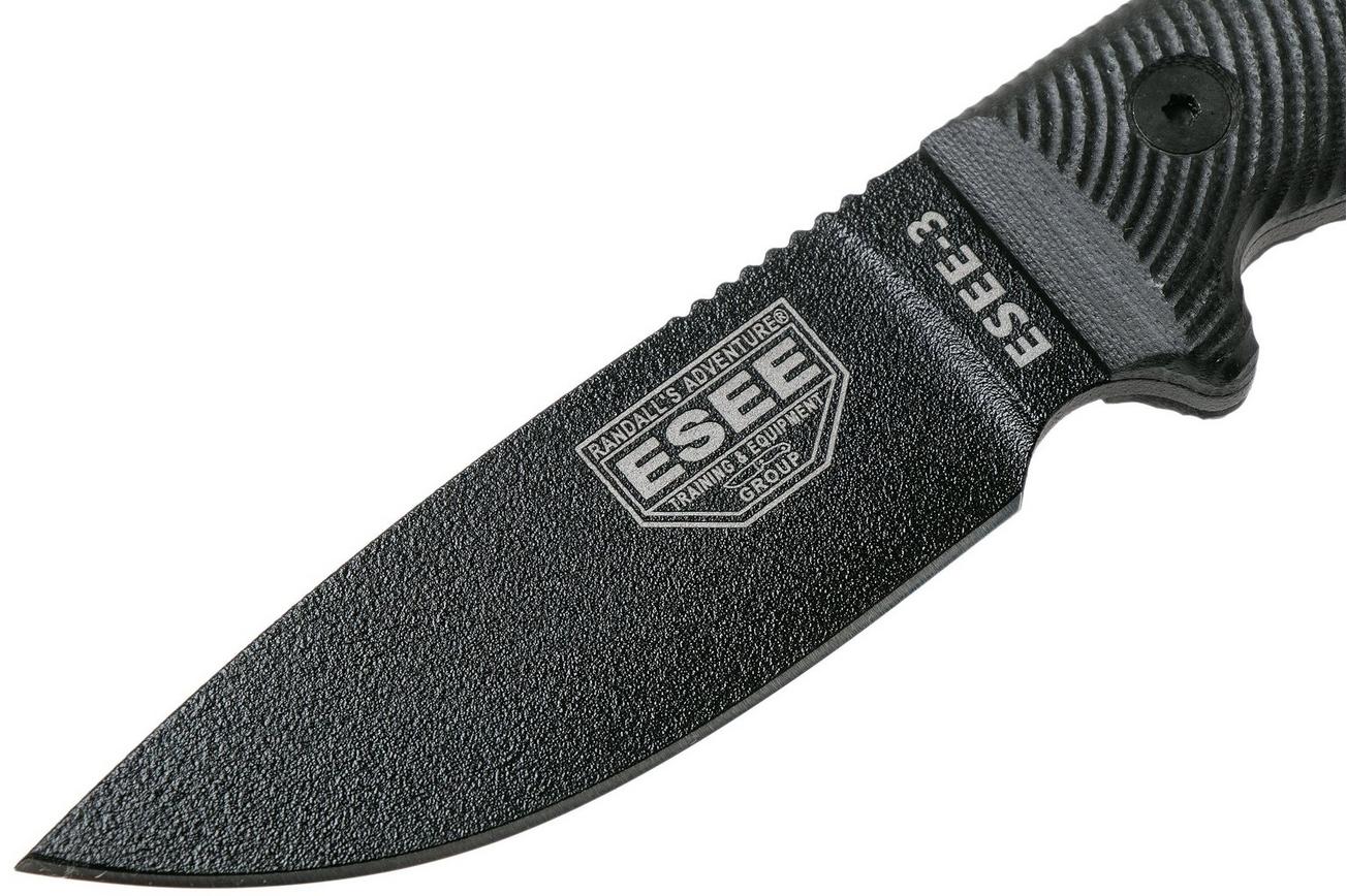 ESEE Model 3 Black Blade 3D Black G10 survivalmes 3PMB-001 zwarte schede   riemclip