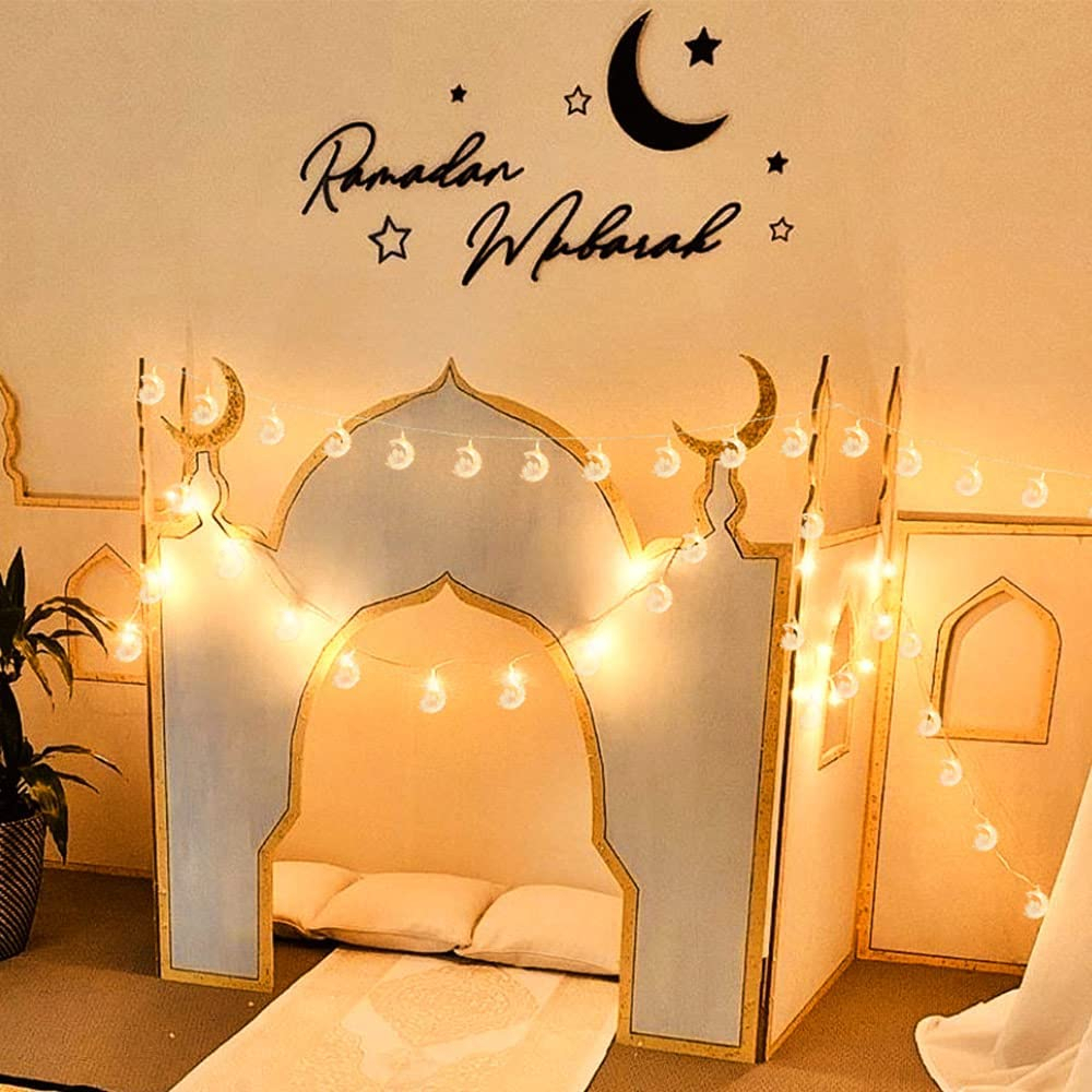 (6m) 40 LED's Ramadan Deko Lichterkette Halbmond / Moschee Eid Mubarak Beleuchtung (Batteriebetrieben) - Bunt