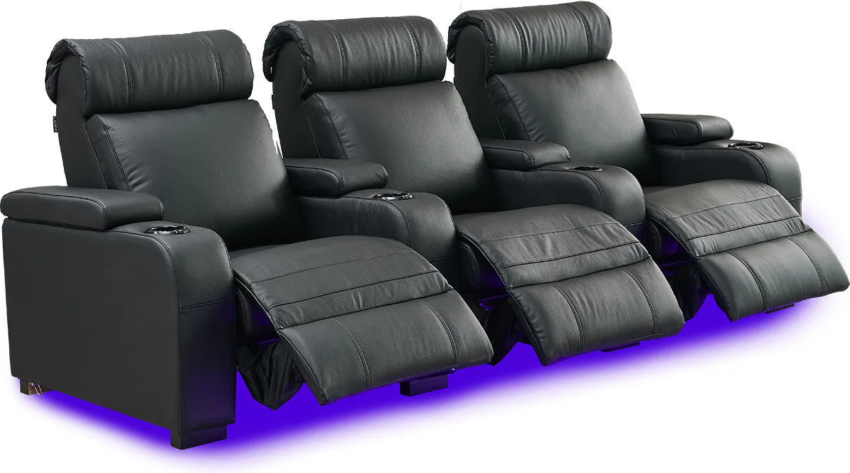 Lumene Hollywood Luxury III Noir (3 places, cuir véritable) Fauteuils cinéma