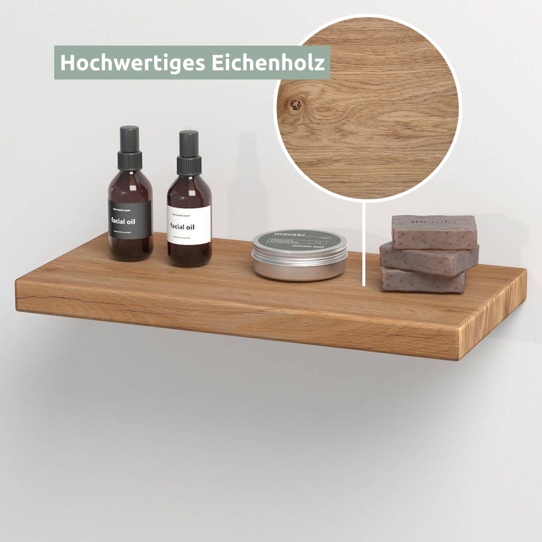 holz4home® Schwebendes Wandregal aus Massivholz Eiche, Natur Geölt | 40cm | Ohne Baumkante | Natur