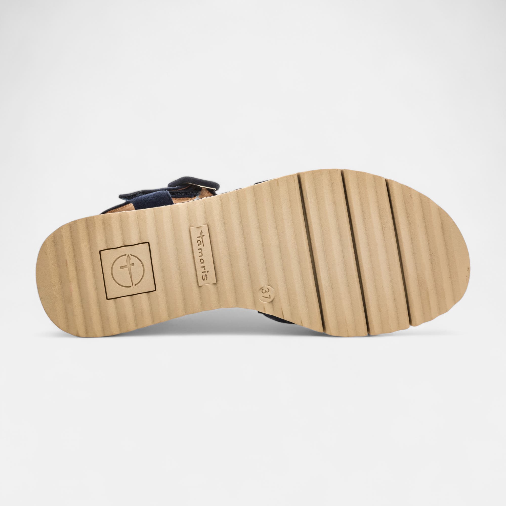 Sandales à talon compensé Femme en cuir bleu marine