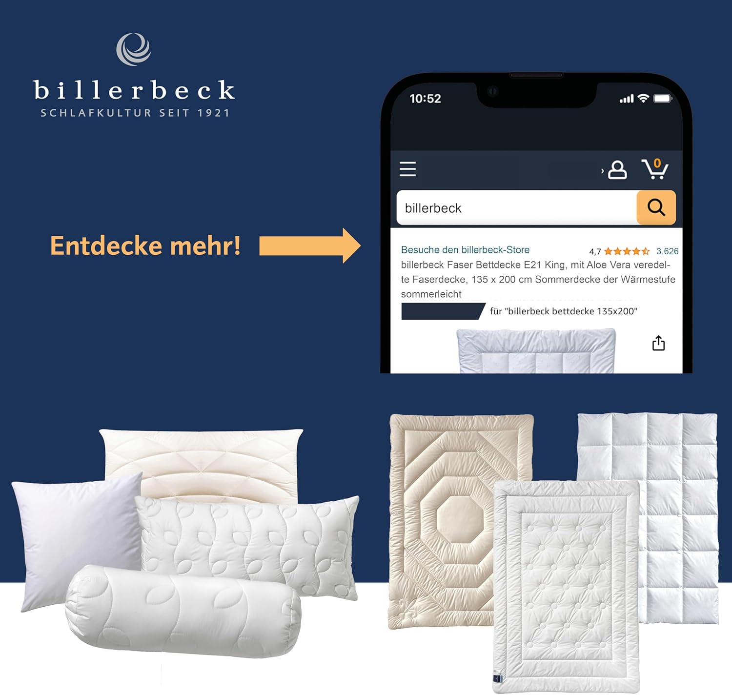 billerbeck Faser Bettdecke E21 King - mit Aloe Vera veredelte Faserdecke - 135 x 200 cm Ganzjahresdecke zum knöpfen - SL und W, Weiß