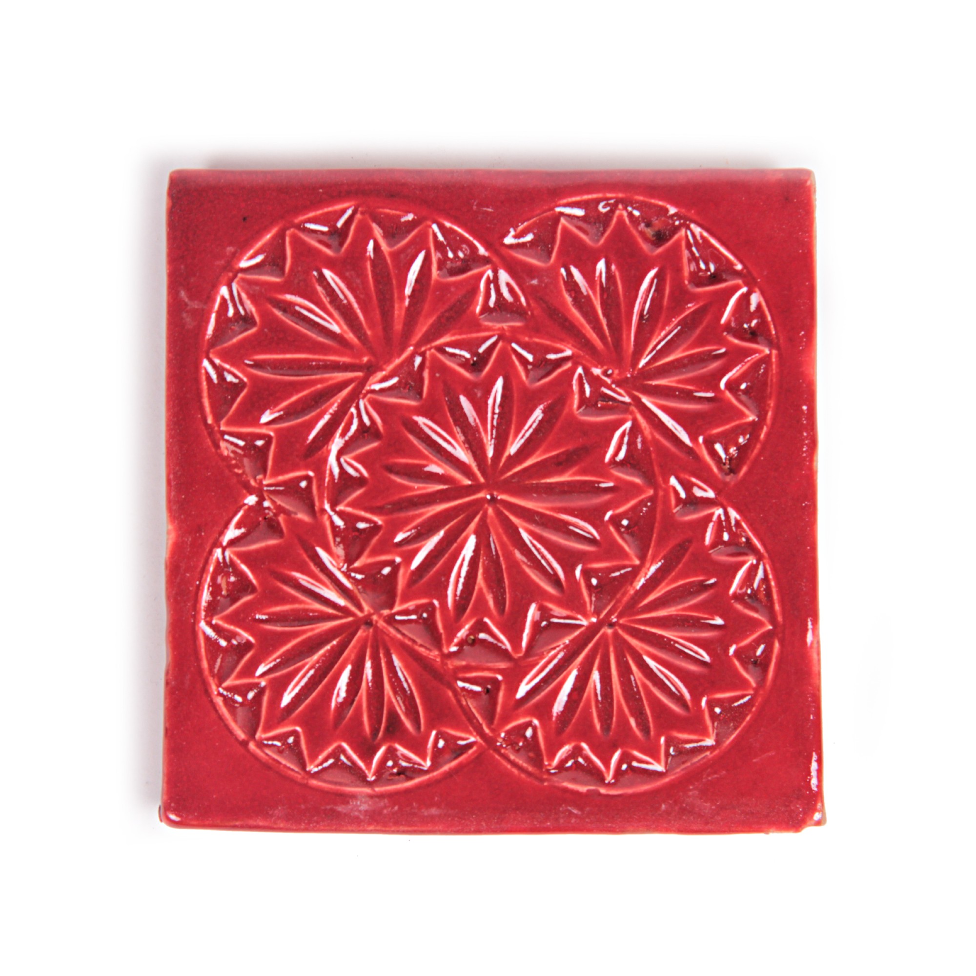 Geprägte Fliese 'Ornament Rouge', rot, L 10 cm, B 10 cm von fischer's lagerhaus