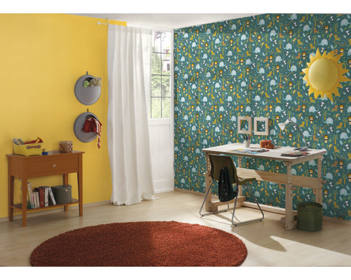 Vliesbehang 38115-1 Little Love Jungle Animals blauwgeel