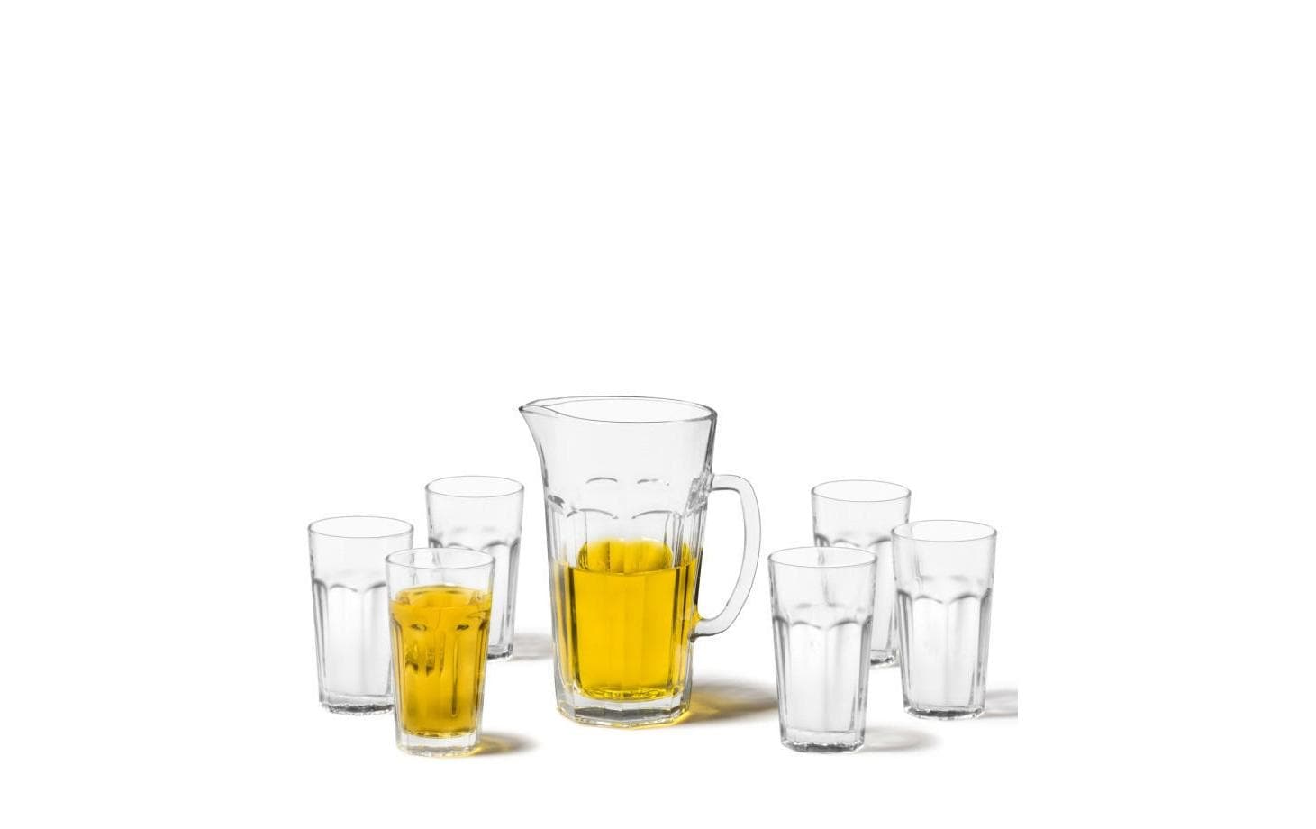 Krug Rock 1 l 7-Teilig, TransparentSiebenteiliges Longdrink Gläser-Set mit Krug