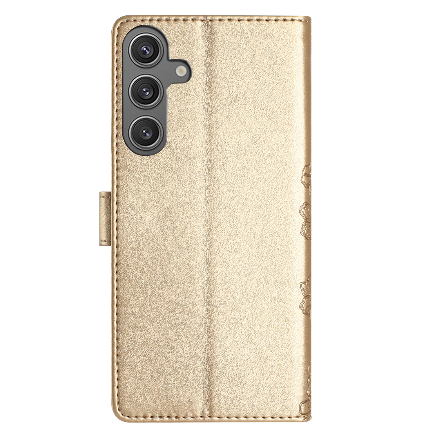 Samsung Galaxy S24 FE Leder Tasche Wallet - Mandala Butterfly Flowers Imprint - Gold