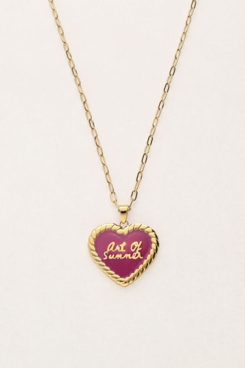 Art schakelketting met fuchsia vintage hart