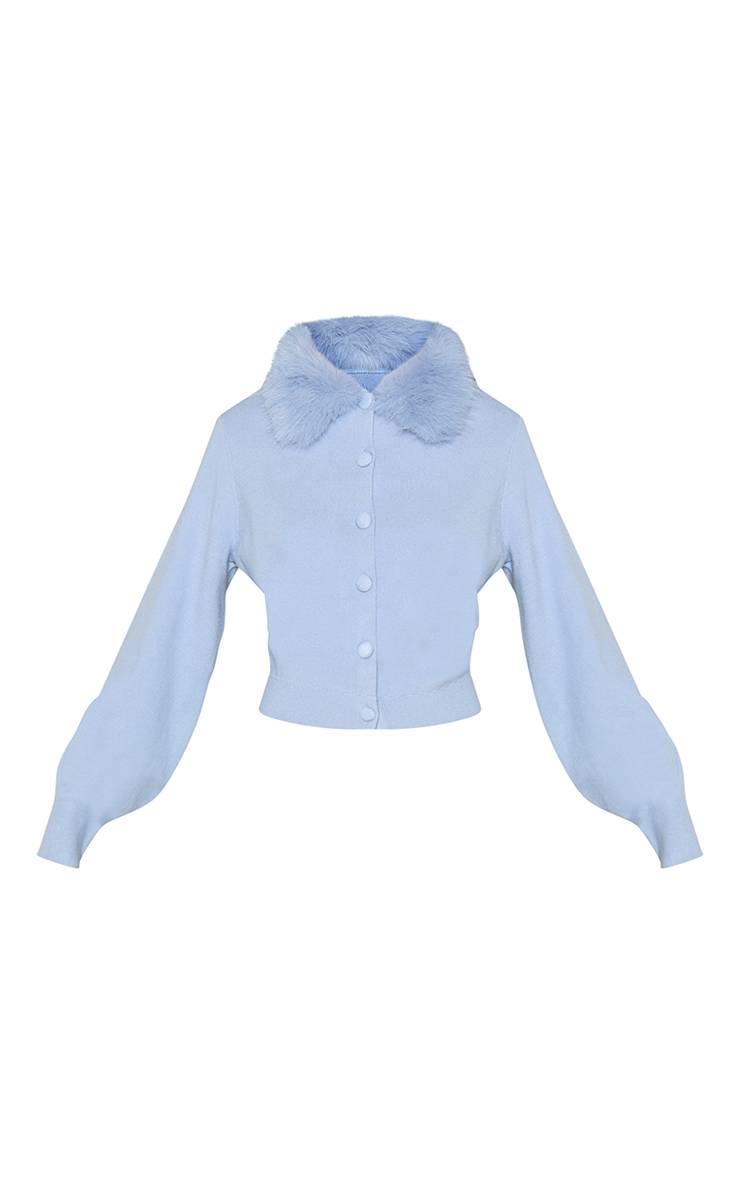 Bleu Poudré Cardigan Court En Maille Compacte Avec Col En Synthétique