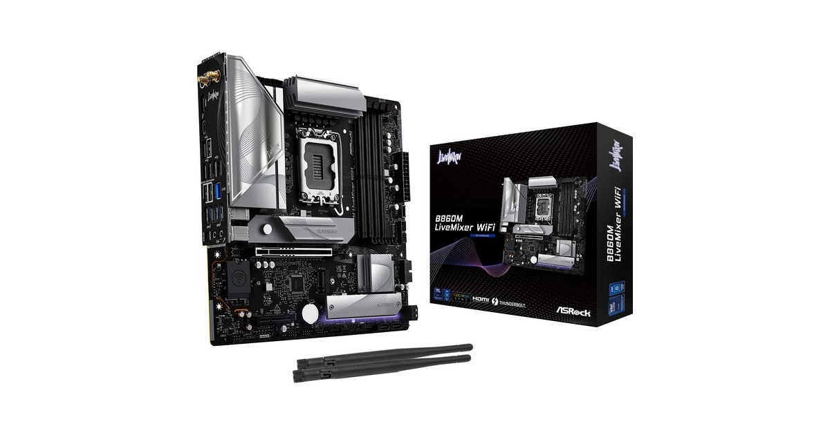ASRockB860M LiveMixer WiFi socket 1851 moederbord  (RAID, 2.5 Gb-LAN, WLAN, BT, Sound, µATX)