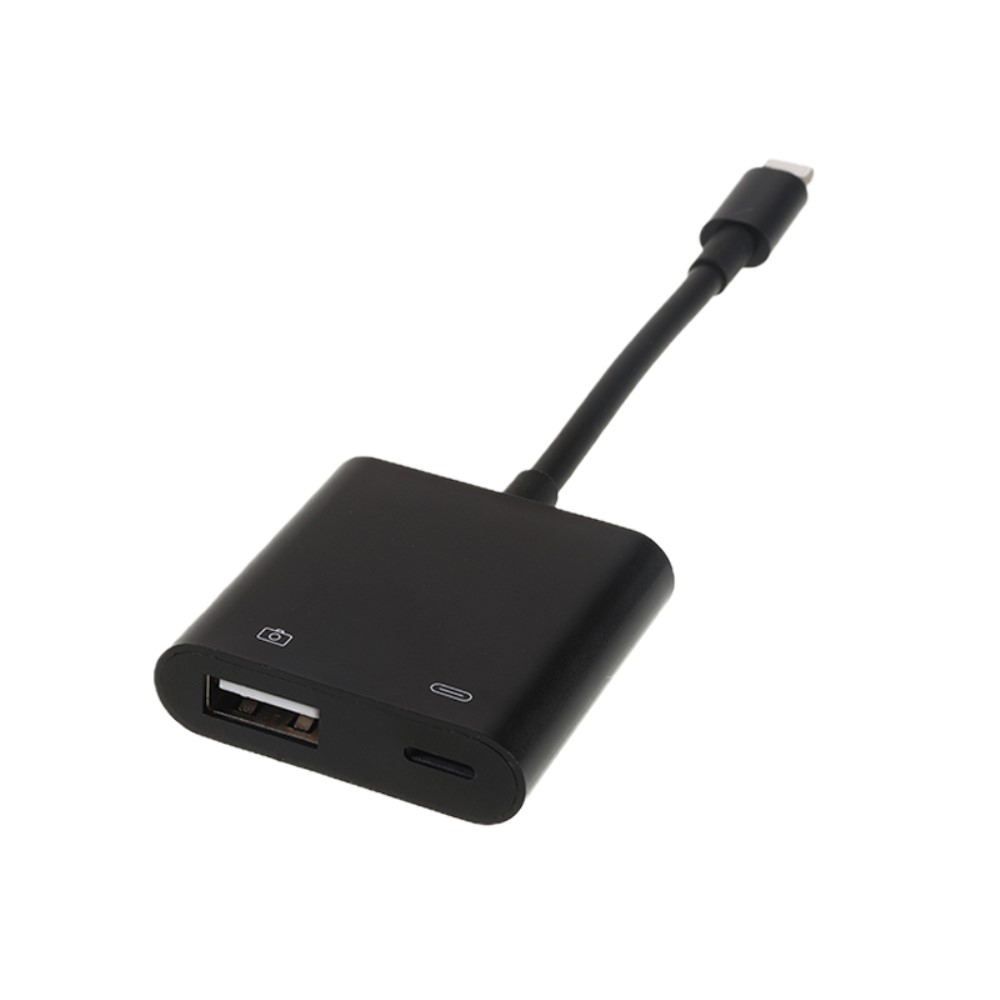 Lightning auf USB A Kamera / Foto Adapter mit Ladeanschluss für Apple iPhone / iPad - Schwarz