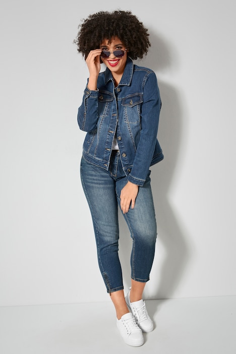 Jeansjacke, Hemdkragen, Knopfleiste, langer Arm