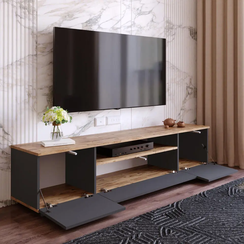 CALICOSY - TV-Meubel FR7-AA - Handgemaakt eiken / grijs - 44,6x180x44,5 cm