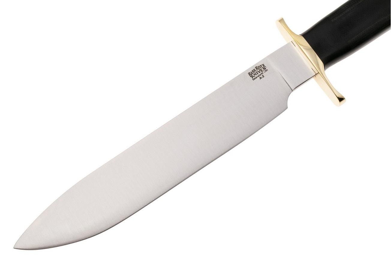 Bark River Mike Stewart Bowie Satin A2, Black Canvas Micarta, vaststaand mes