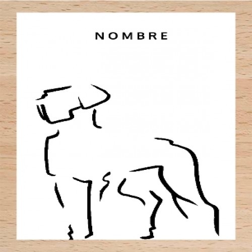 Ilustração de um Dogo com moldura de madeira branca.