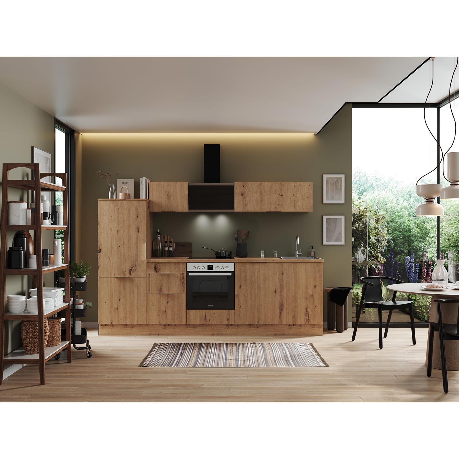 RESPEKTA Küchenblock - Artisan Eiche - mit E-Geräten - 280 cm