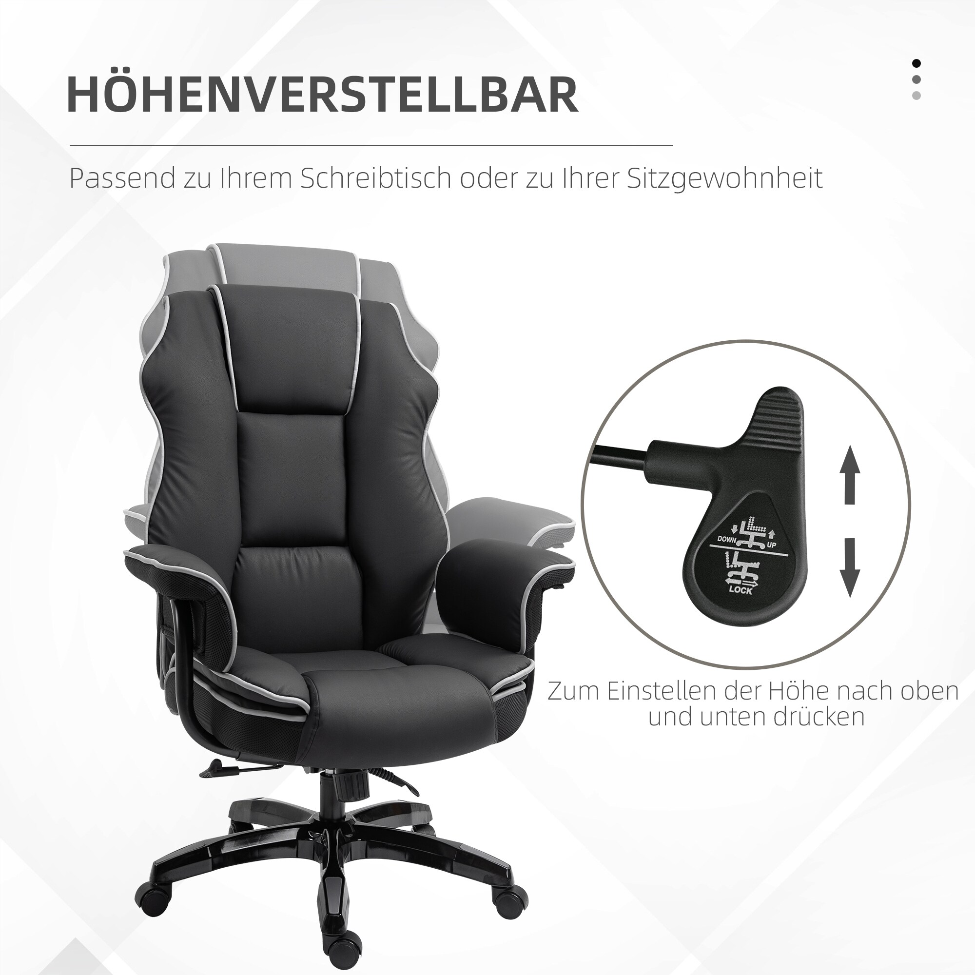 Vinsetto Bürostuhl  ergonomisch schwarz 66,5 x 55 x 123-129 cm (BxLxH)
