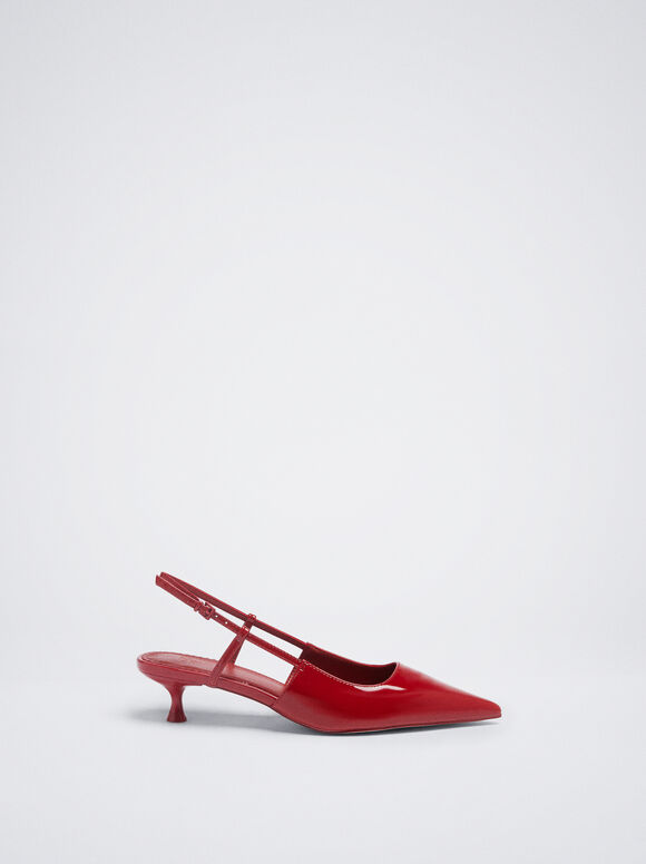 Sapato de salto slingback em verniz - Vermelho