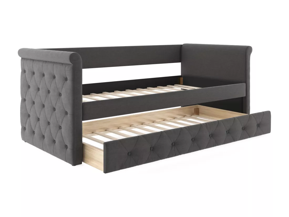 Lit banquette gigogne LOUISE - 2x90x190cm - Tissu gris + matelas