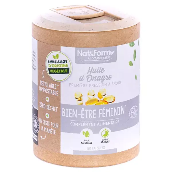 Nat & Form Écoresponsable Huile d'Onagre Bio - 120 capsules