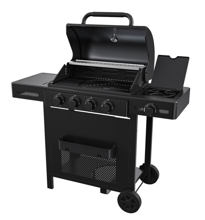 Gasgrill 4 brændere og sidebrænder sort - Grillexpert