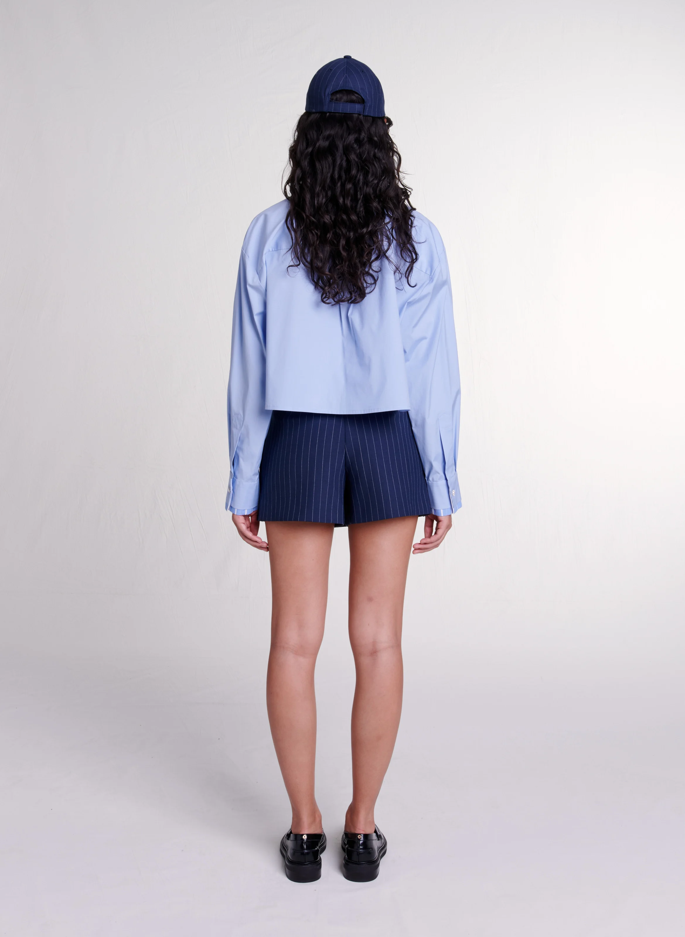 Jupe short en laine mélangée | Rayé