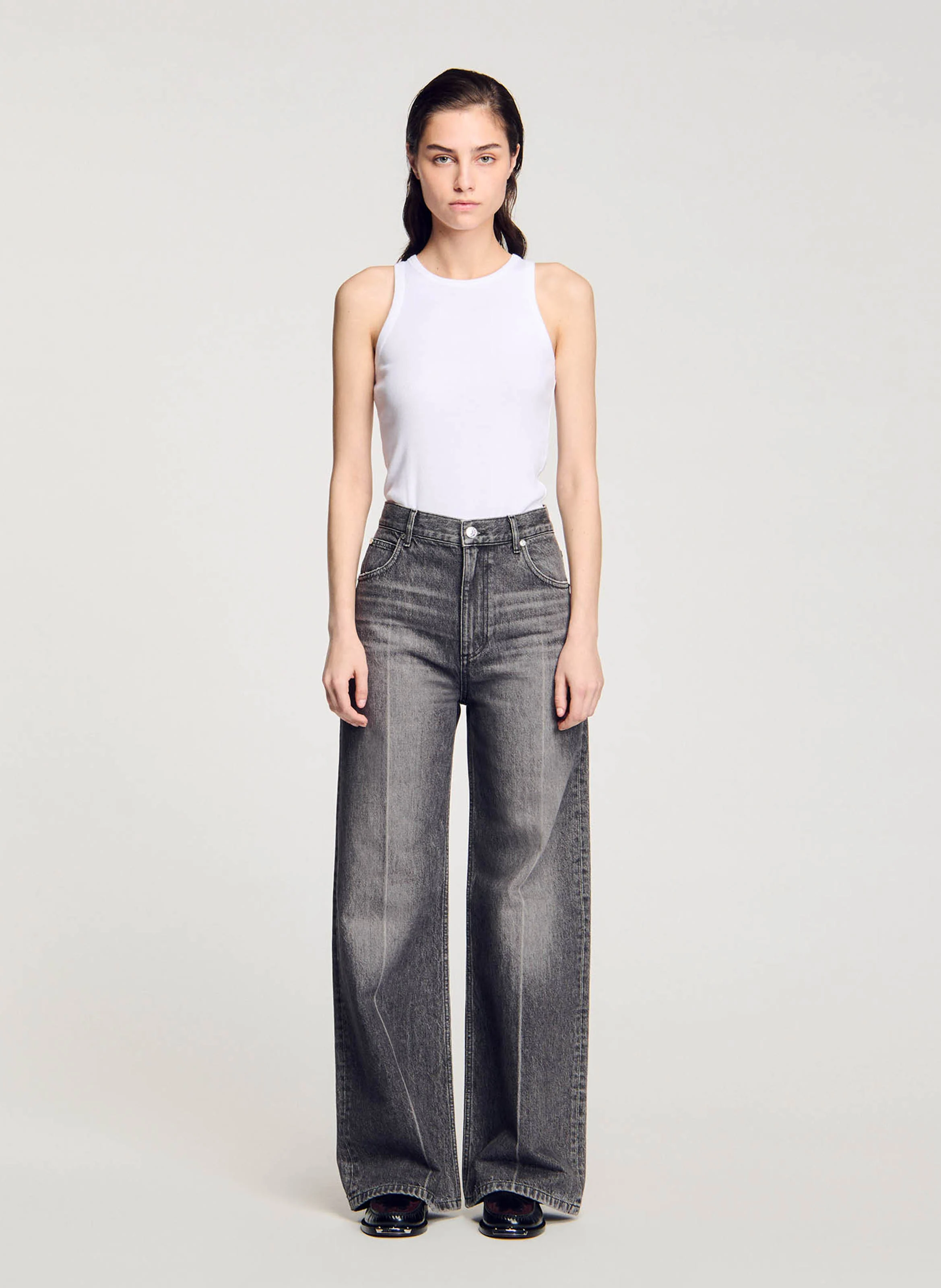 Jean large délavé| Gris