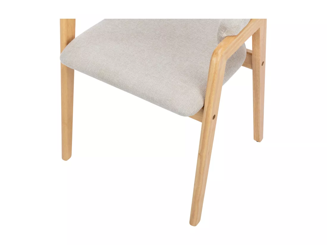 Lot de 6 chaises avec accoudoirs en tissu et bois d'hévéa - Beige et Naturel - SOLUNA