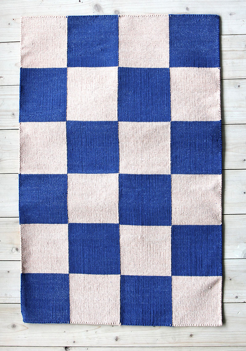 Lili Pepper Handgewobener Teppich Check Peach Blue