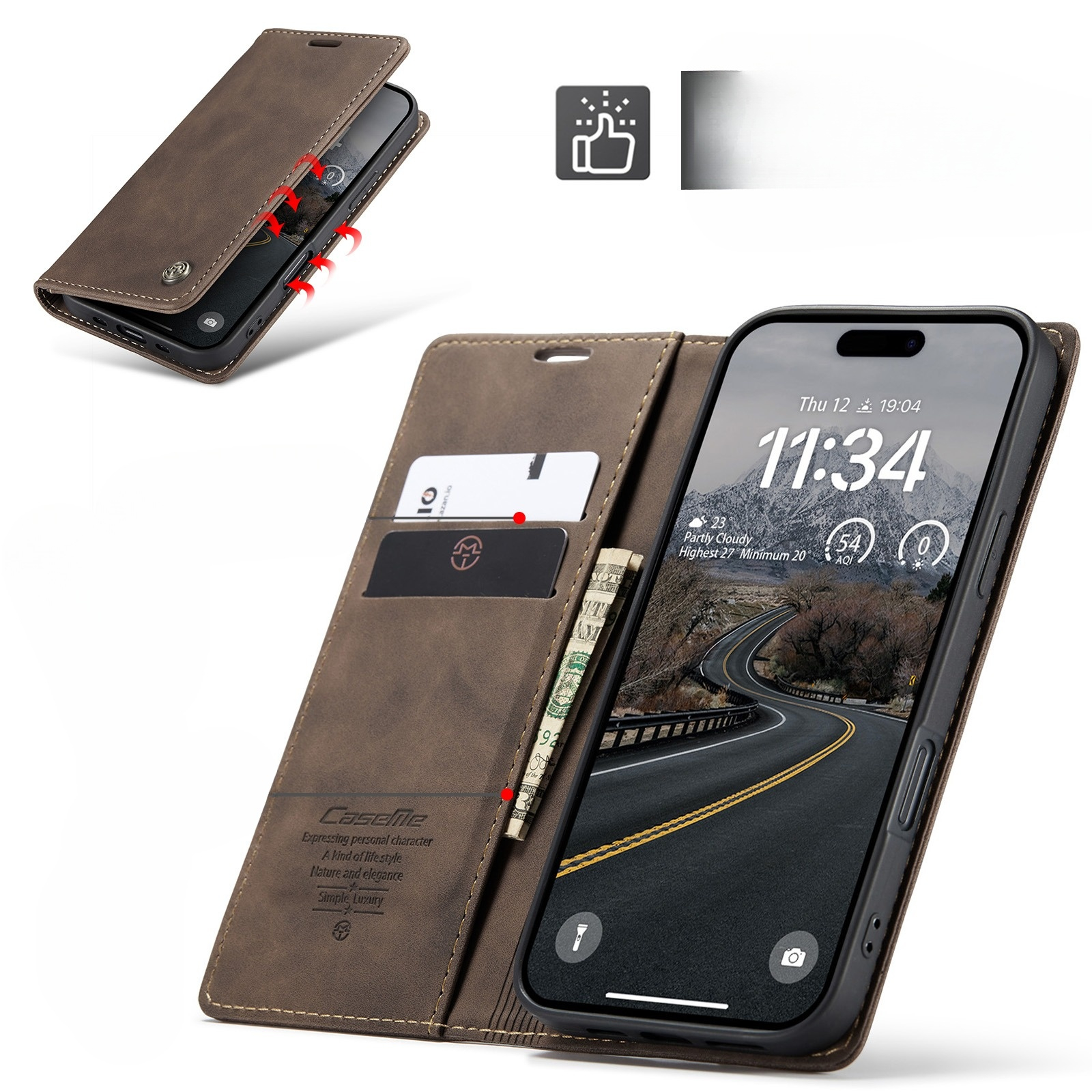 iPhone Air Leder Tasche Flip Wallet Etui mit Kartenfächern - Braun