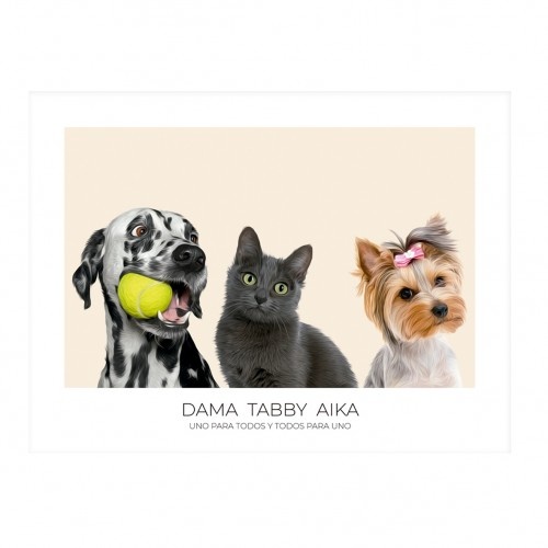 Retrato realista personalizado MascoZoom para até 3 animais de estimação em folha impressa multicolorida.