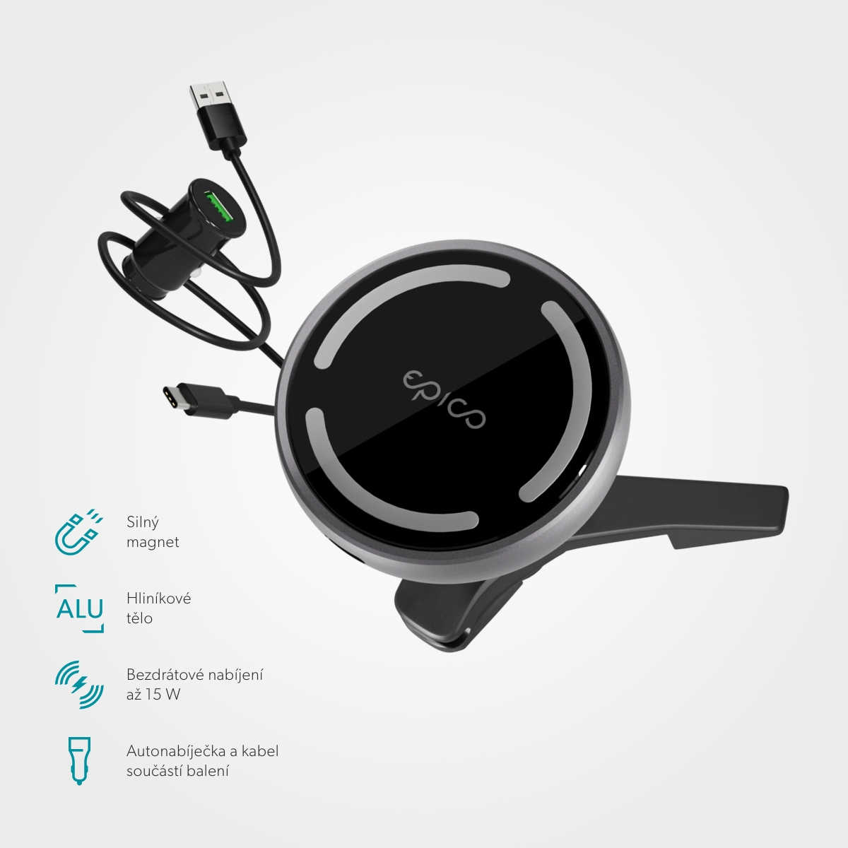 (15W) MagSafe Auto KFZ Ladegerät Qi Wireless Charger Ladestation (9915111300034) - Space Gray (Grau)