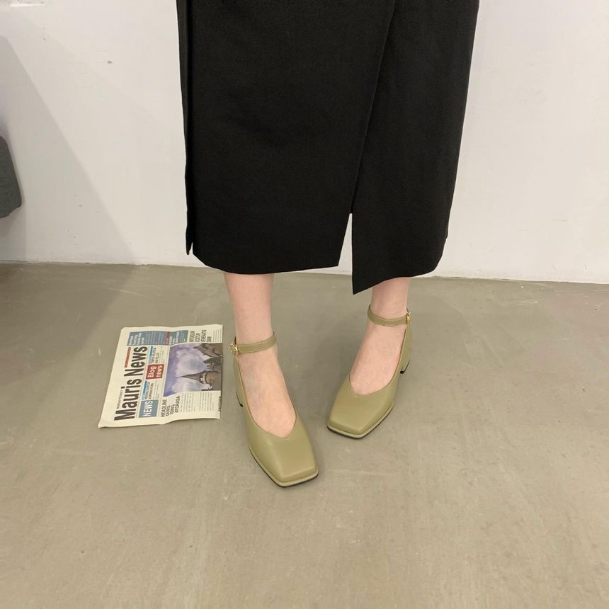 Anran - Mary Jane pumps met blokhak en effen hak