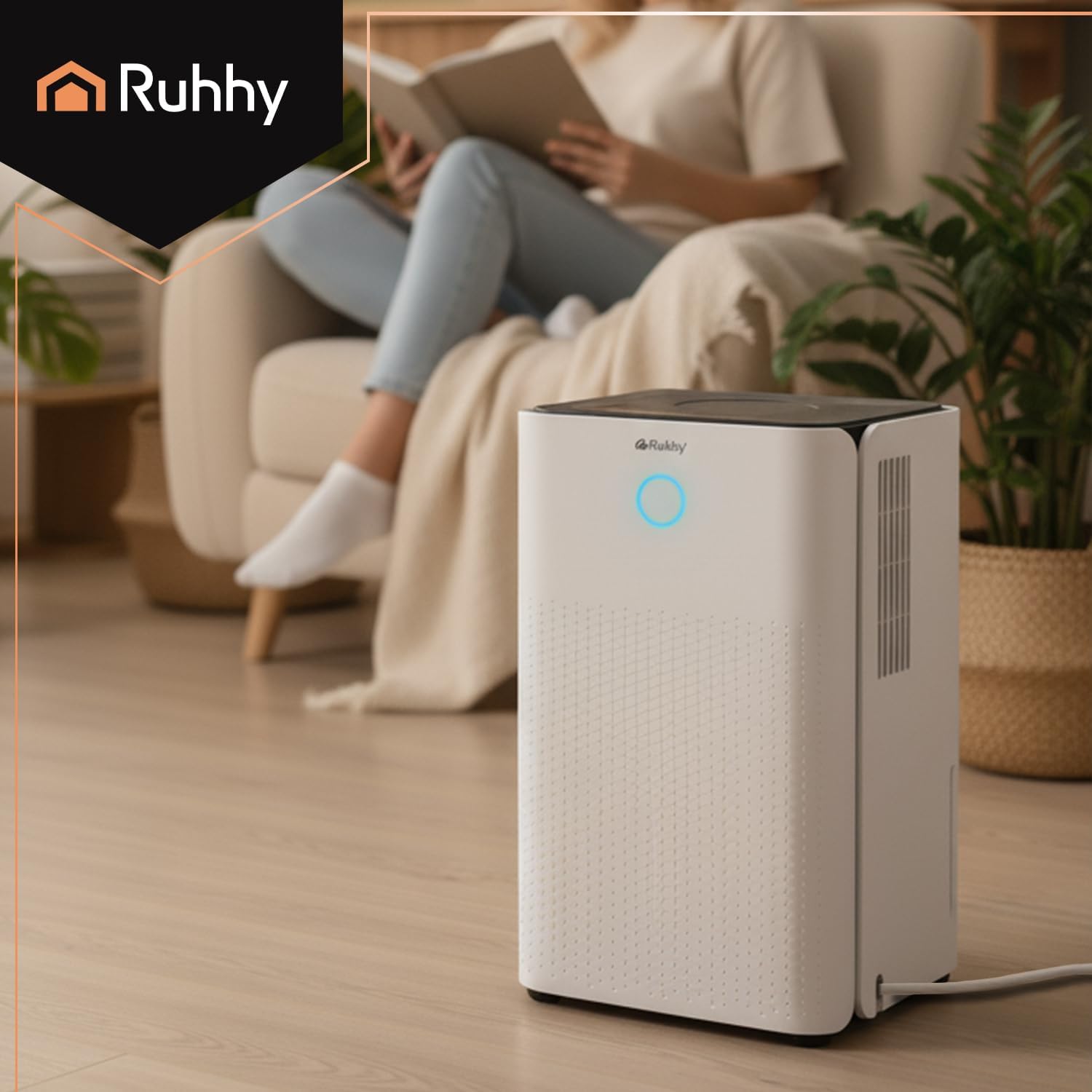 RUHHY DRYZIX Luftentfeuchter 12 L/24 h mit WLAN & Hygrostat, 0–24 h Timer, 38 dB Leise, 2 L Tank & Dauerablauf, Auto-Defrost – Entfeuchter für Wohnung, Keller, Waschküche, ca. 30 m²