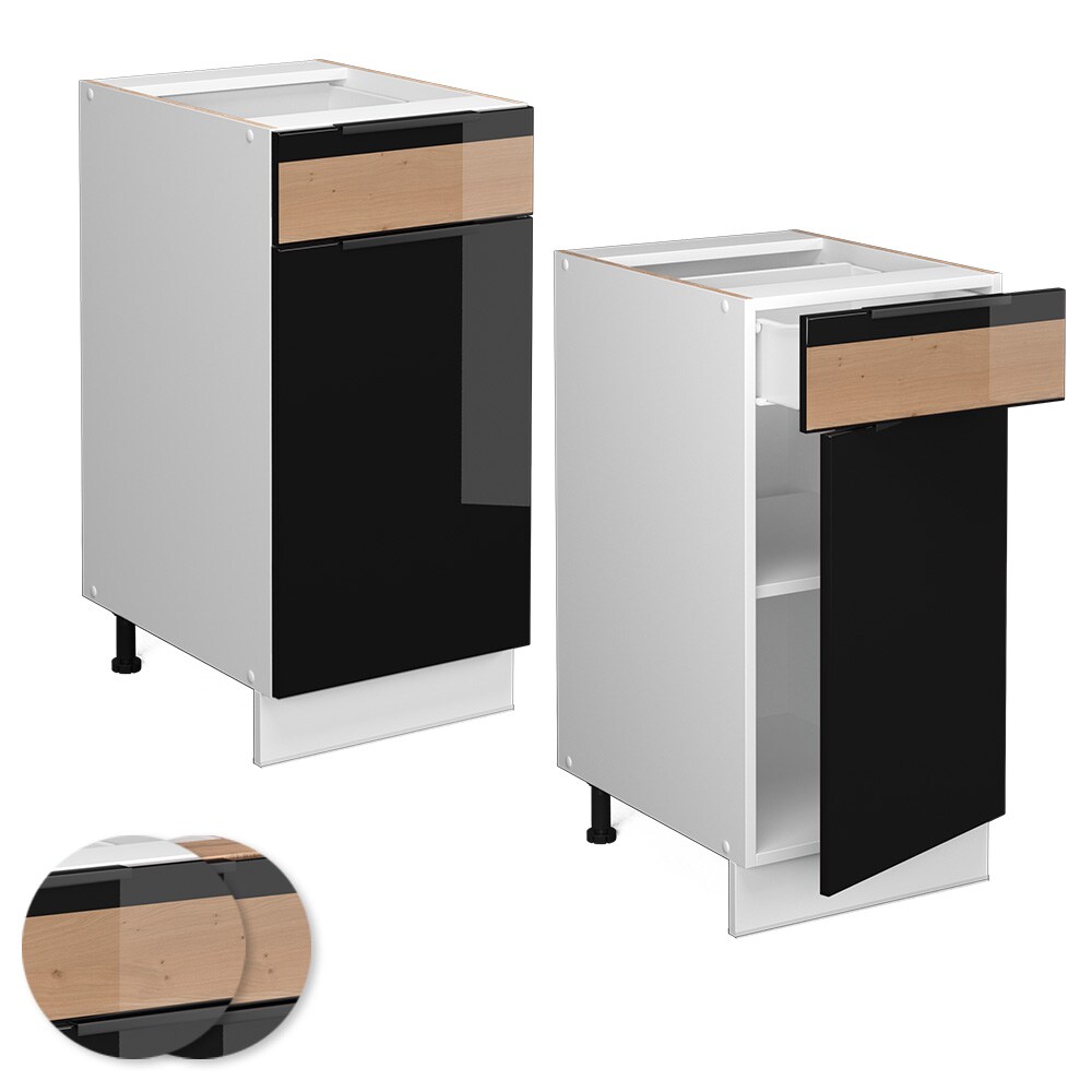 Vicco Schubunterschrank Küchenschrank Küchenmöbel Fame-Line Weiß Schwarz Eiche 40 cm modern Hochglanz