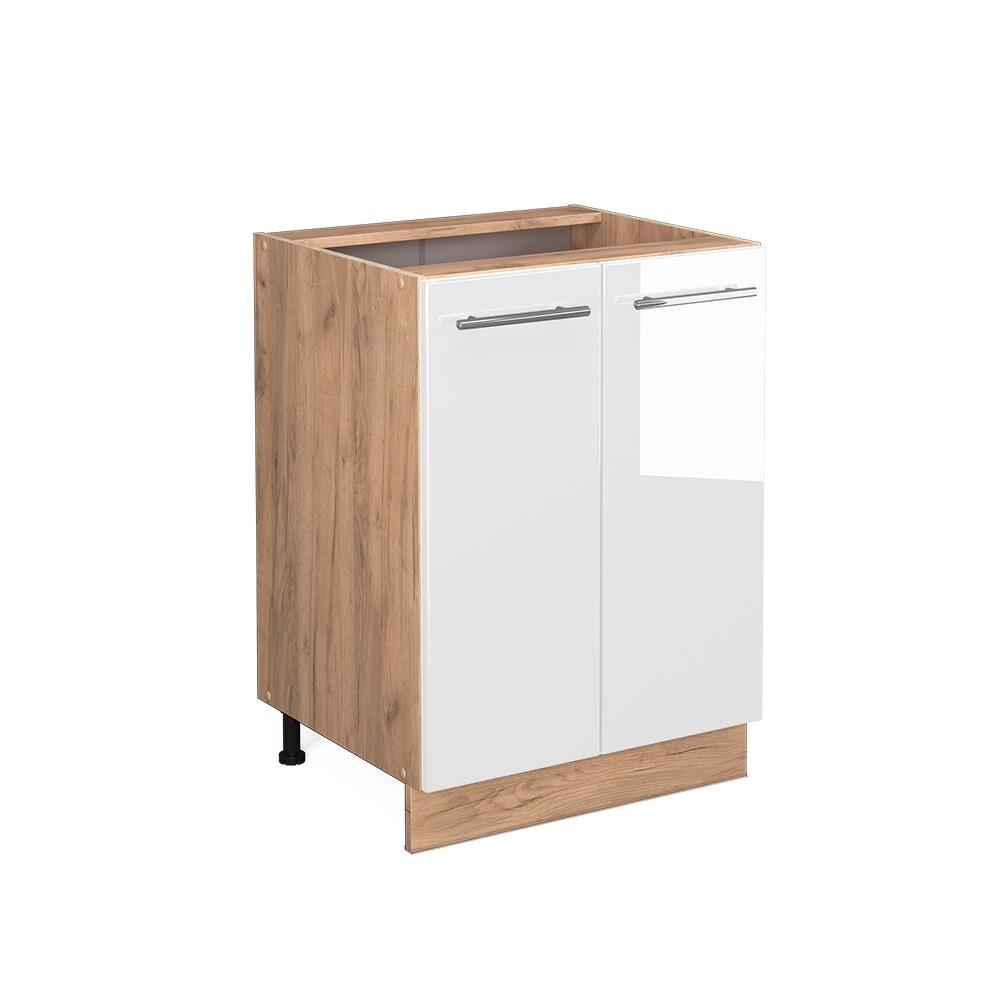 Vicco Unterschrank Küchenschrank Küchenmöbel Fame-Line Eiche Weiß modern 60 cm Küche Einbauküche Drehtür Einlegeboden Blende Küchenzeile Hochglanz
